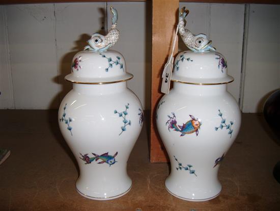 Pair Herend dolphin jars